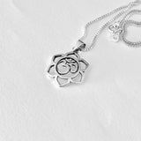 Sterling Silver Lotus OM Necklace, Silver Chain, Mandala Flower Jewelry
