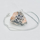 Sterling Silver Lotus OM Necklace, Silver Chain, Mandala Flower Jewelry