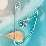 Sterling Silver Lotus OM Necklace, Silver Chain, Mandala Flower Jewelry