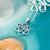 Sterling Silver Lotus OM Necklace, Silver Chain, Mandala Flower Jewelry