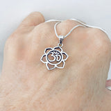 Sterling Silver Lotus OM Necklace, Silver Chain, Mandala Flower Jewelry