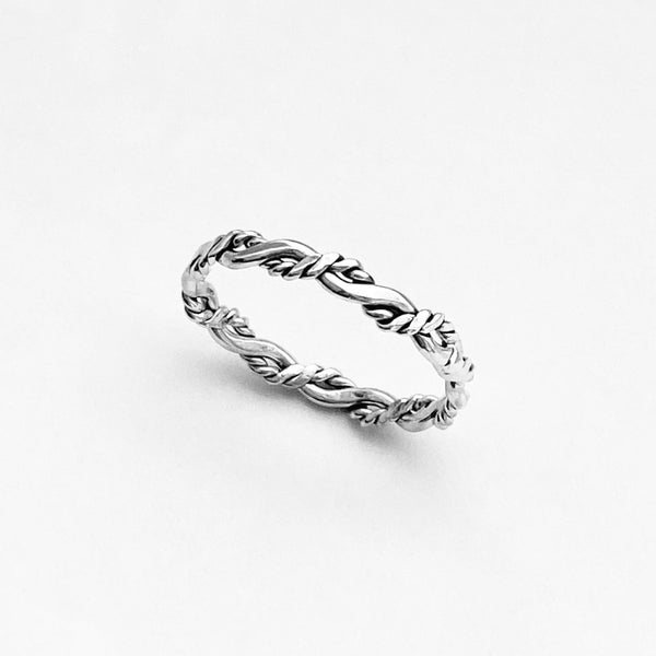 Sterling Silver Dainty Stackable Twist Ring | Braided Band Wedding Jewelry
