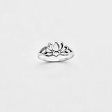 925 Sterling Silver Small Silhouette Lotus Ring | Dainty Yoga Zen Water Lily Silver Rings