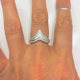 Sterling Silver White Lab Opal V Shape Ring with CZ, Silver Ring, Boho Ring