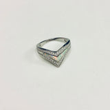Sterling Silver White Lab Opal V Shape Ring with CZ, Silver Ring, Boho Ring