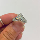 Sterling Silver White Lab Opal V Shape Ring with CZ, Silver Ring, Boho Ring