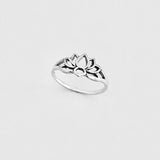 925 Sterling Silver Small Silhouette Lotus Ring | Dainty Yoga Zen Water Lily Silver Rings
