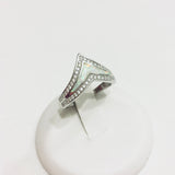 Sterling Silver White Lab Opal V Shape Ring with CZ, Silver Ring, Boho Ring