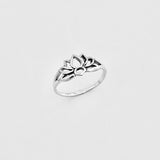 925 Sterling Silver Small Silhouette Lotus Ring | Dainty Yoga Zen Water Lily Silver Rings
