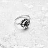 925 Sterling Silver Medium Moon And Sun Ring | Boho Celestial Sunshine Jewelry
