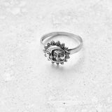 925 Sterling Silver Medium Moon And Sun Ring | Boho Celestial Sunshine Jewelry