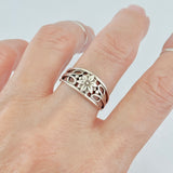 Sterling Silver Dainty Flower Ring with Swirls, Boho Jewelry, Swirly Floral Rings