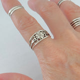 Sterling Silver Dainty Flower Ring with Swirls, Boho Jewelry, Swirly Floral Rings