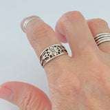 Sterling Silver Dainty Flower Ring with Swirls, Boho Jewelry, Swirly Floral Rings