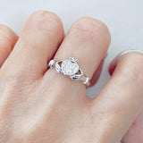 Sterling Silver CZ Heart Claddagh Ring, Silver Ring, Irish Ring, CZ Ring, Friendship Ring