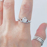 Sterling Silver CZ Heart Claddagh Ring, Silver Ring, Irish Ring, CZ Ring, Friendship Ring