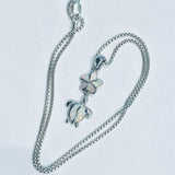 Sterling Silver White Lab Opal Turtle and Plumeria Necklace, Silver Chain, Hawaii Flower Jewelry