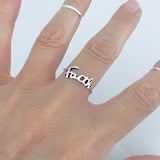 Sterling Silver Small Faith Ring, Dainty Religious Word Silver Rings, God Jewelry
