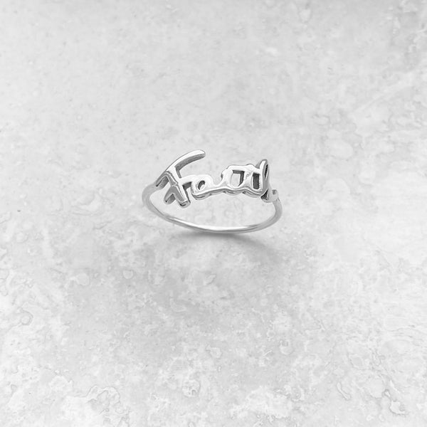 Sterling Silver Small Faith Ring, Dainty Religious Word Silver Rings, God Jewelry