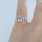 Sterling Silver Small Faith Ring, Dainty Religious Word Silver Rings, God Jewelry