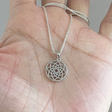 Sterling Silver Small Mandala Necklace, Silver Necklace, Flower Necklaces