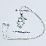 Sterling Silver White Lab Opal Dolphin and Turtle Necklace, Fish Chain, Ocean Animals