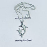Sterling Silver White Lab Opal Dolphin and Turtle Necklace, Fish Chain, Ocean Animals