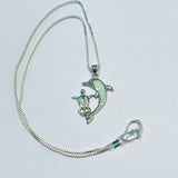 Sterling Silver White Lab Opal Dolphin and Turtle Necklace, Fish Chain, Ocean Animals
