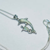 Sterling Silver White Lab Opal Dolphin and Turtle Necklace, Fish Chain, Ocean Animals