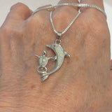 Sterling Silver White Lab Opal Dolphin and Turtle Necklace, Fish Chain, Ocean Animals