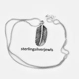 Sterling Silver Large Feather Necklace, Silver Chain, Bird Necklaces, Angels Wings