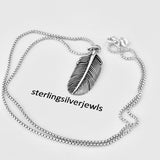 Sterling Silver Large Feather Necklace, Silver Chain, Bird Necklaces, Angels Wings