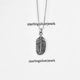 Sterling Silver Large Feather Necklace, Silver Chain, Bird Necklaces, Angels Wings