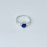 Sterling Silver Blue Sapphire CZ Heart Claddagh Ring, Irish Rings, Friendship Jewelry