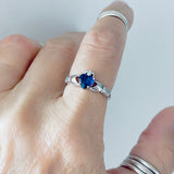 Sterling Silver Blue Sapphire CZ Heart Claddagh Ring, Irish Rings, Friendship Jewelry
