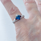 Sterling Silver Blue Sapphire CZ Heart Claddagh Ring, Irish Rings, Friendship Jewelry