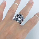 Sterling Silver Bali Style Swirly Ring, Statement Boho Jewelry, Silver Wide Bands