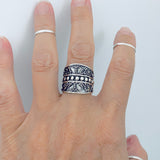 Sterling Silver Bali Style Swirly Ring, Statement Boho Jewelry, Silver Wide Bands