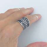 Sterling Silver Bali Style Swirly Ring, Statement Boho Jewelry, Silver Wide Bands