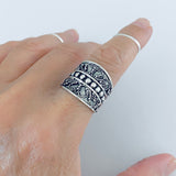 Sterling Silver Bali Style Swirly Ring, Statement Boho Jewelry, Silver Wide Bands