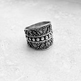 Sterling Silver Bali Style Swirly Ring, Statement Boho Jewelry, Silver Wide Bands