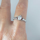 Sterling SilverClear CZ Heart Irish Claddagh Ring, April Birthstone Rings, Love/Friendship Jewelry
