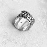 Sterling Silver Bali Style Swirly Ring, Statement Boho Jewelry, Silver Wide Bands