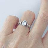 Sterling SilverClear CZ Heart Irish Claddagh Ring, April Birthstone Rings, Love/Friendship Jewelry