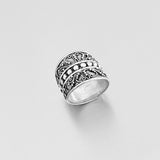 Sterling Silver Bali Style Swirly Ring, Statement Boho Jewelry, Silver Wide Bands