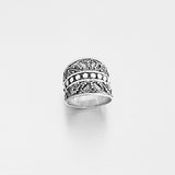 Sterling Silver Bali Style Swirly Ring, Statement Boho Jewelry, Silver Wide Bands