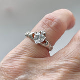 Sterling SilverClear CZ Heart Irish Claddagh Ring, April Birthstone Rings, Love/Friendship Jewelry