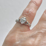 Sterling SilverClear CZ Heart Irish Claddagh Ring, April Birthstone Rings, Love/Friendship Jewelry