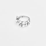 Sterling Silver Triple Plumeria Ring with Leaf, Floral Rings, Hawaii Flower Jewelry