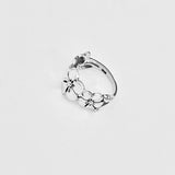 Sterling Silver Triple Plumeria Ring with Leaf, Floral Rings, Hawaii Flower Jewelry